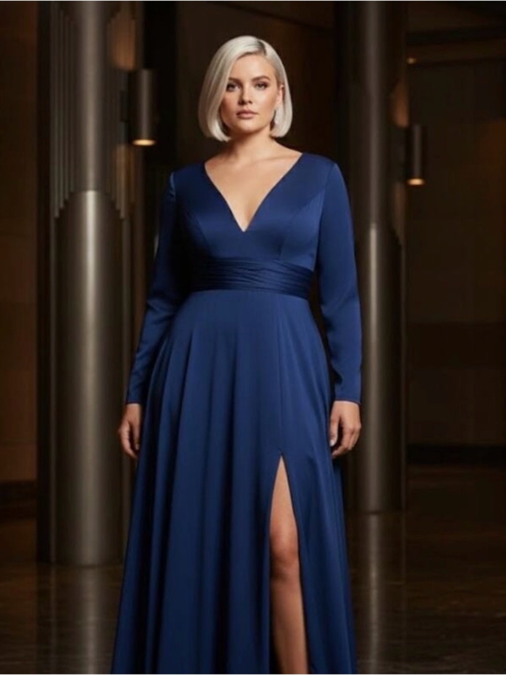 Mac Duggal - 55290 Pleated Band A-Line Slit Evening Gown - Picture 6 of 12